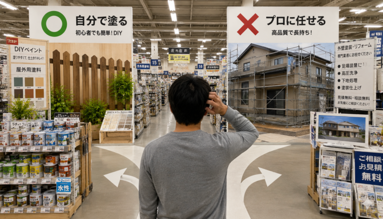 ホームセンターの塗料を選ぶ人のイメージ